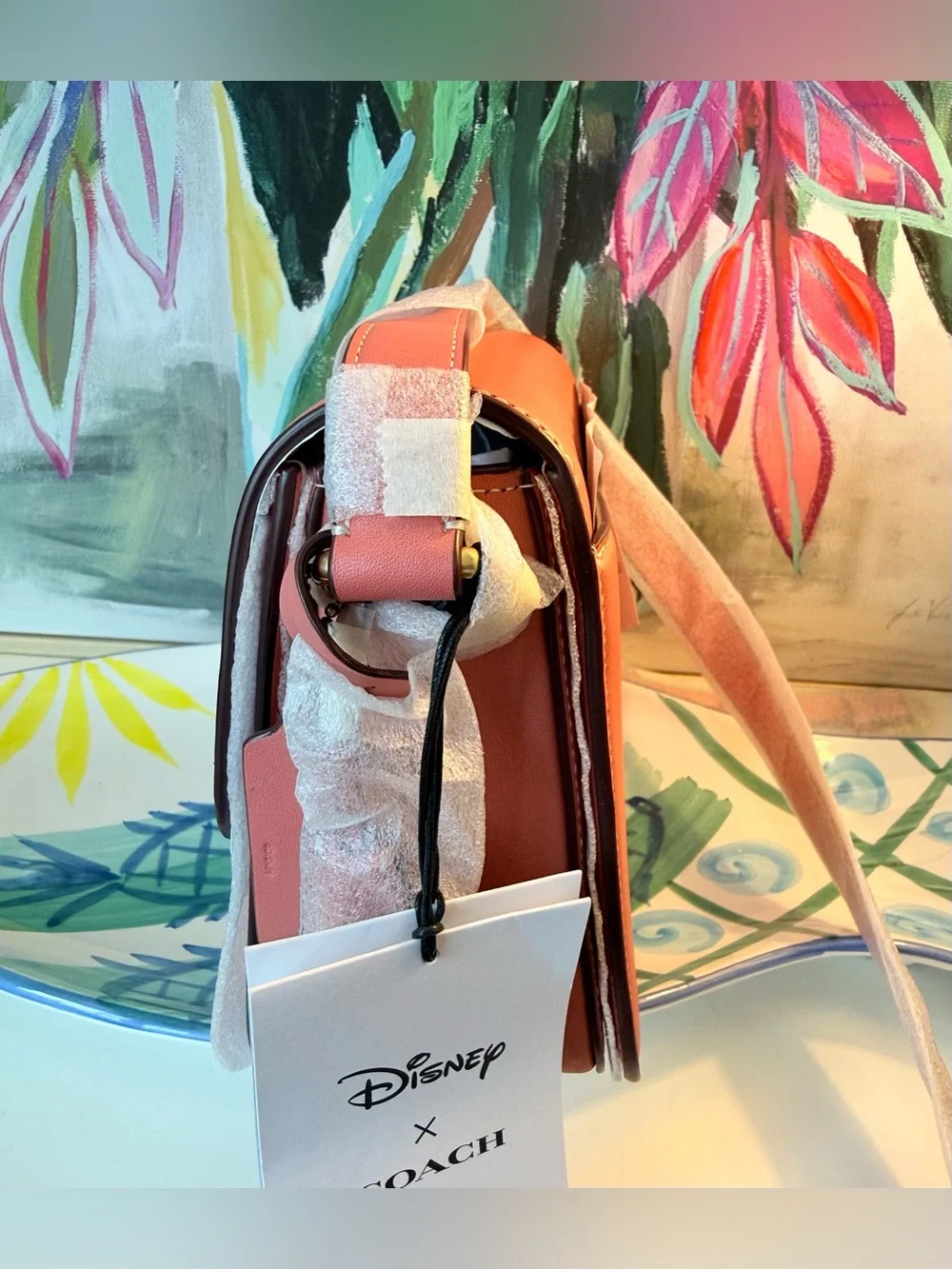 Coach Coral Pink Mickey Mouse Floral Crossbody Bag NWOT - Picture 5 of 9